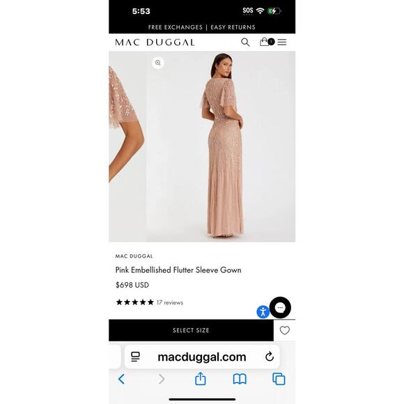 Mac Duggal Embellished Flutter Sleeve Wedding Guest Maxi Gown Nude Size 10 NWT - Picture 11 of 12